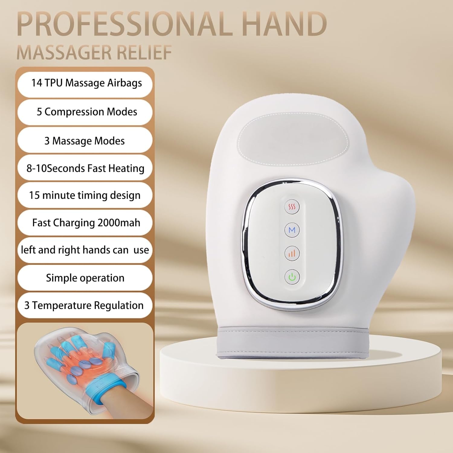 Su7 Hand Massager with Heat and Compression, 3 Massage 4 Temperatures 5 Compression Models Hand Massage for Arthritis & Carpal Tunnel, Ideal Gifts for Women/Men